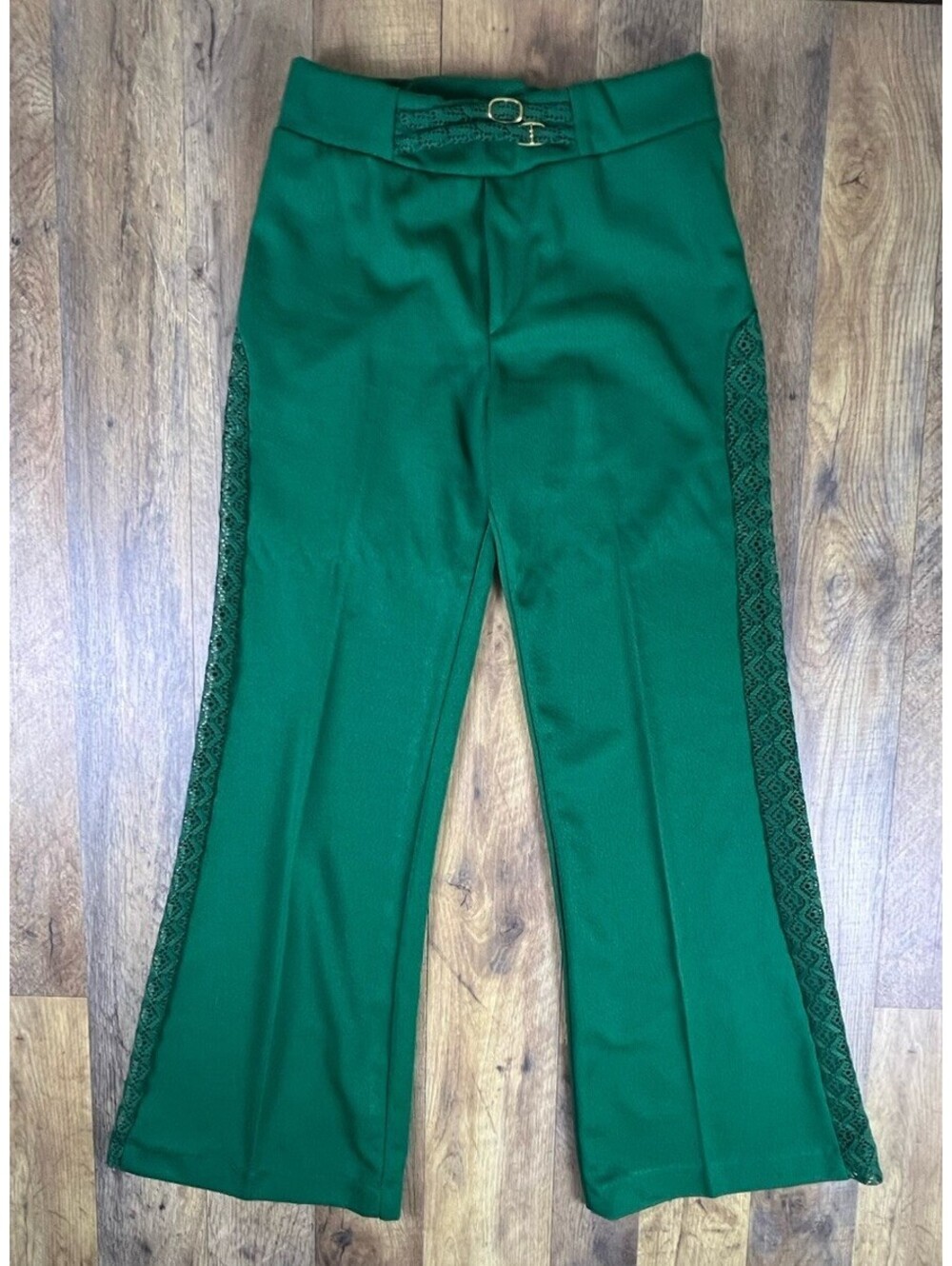 Vtg 60s 70s Bell Bottom Pants Lace 26 Flare Leg Hippie Disco Soul Train Green